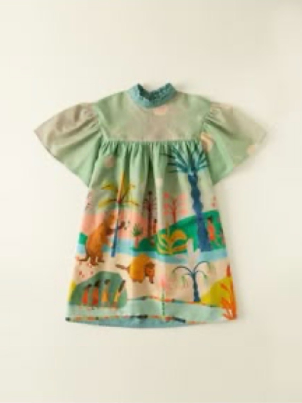 FARM Rio ( Fábula ) Mint Green Animal & Palm Print Flutter Sleeve Top